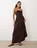 Brave Soul textured jersey dress with shirred bodice in chocolate brown