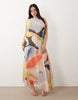 Curve chiffon high neck maxi dress in multi abstract print