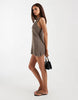 crochet knit halter mini dress in brown