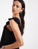 Pieces plisse maxi dress with ruffle sleeves in black