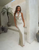 Aria Cove satin deep cowl neck scarf detail maxi dress in light gold