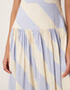 racer neck maxi sundress with cut out back in blue and white stripes