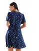 Vero Moda button up mini skater dress with lemon print in navy