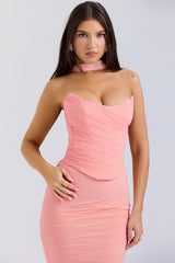 peach strapless corset with neck scarf