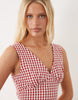 V-neck mini dress in red gingham