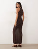 YAS zigzag crochet high neck sleeveless midi dress in chocolate