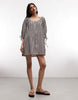 COLLUSION smock long sleeve mini dress in beige and black gingham