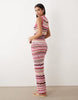 Kiwi & Co Walking On Sunshine crochet high neck sleeveless maxi beach dress in pink stripes
