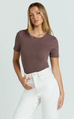 Whitney Tee Shirt - High Crew Neck in Chocolate