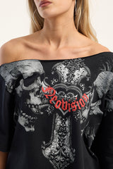 Neovision Reckoning Off Shoulder Relaxed Tee Black