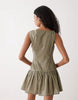 COLLUSION high neck smock mini dress in green check