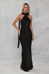 The Vivia Halter Satin Maxi Dress Black