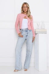 Rose Wool Blend Knit Cardigan Pink