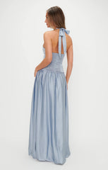 Eliza Maxi Dress ~ Steel Blue Luxe Satin
