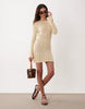Miss Selfridge crochet waist detail long sleeve mini dress in butter