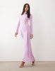 mesh long sleeve maxi dress with twist detail in lilac