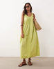 poplin ruched scoop neck midaxi sundress in pistachio green