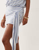 T-shirt mini dress with tie detail in light blue and white stripes