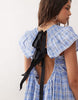 COLLUSION frill sleeve plaid mini dress in blue