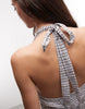 COLLUSION halter mini dress in blue plaid