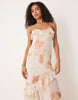 chiffon ruffle asymmetric hem maxi dress in vintage floral