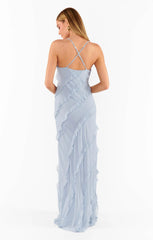 Romance Ruffle Dress ~ Steel Blue Chiffon