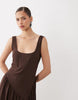 dropped waist linen mix maxi dress in chocolate