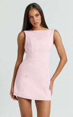 Windsor Mini Dress - Line Skirt Back Bow Dress in Pale Pink