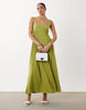 crinkle square neck panel detail midi dress in citrus green