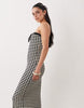 knit jersey bandeau maxi dress in mono gingham