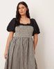 Curve shirred bodice maxi dress with puff sleeve in mono gingham
