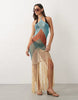 Kaiia exclusive premium halterneck crochet tassel hem maxi dress in multi