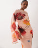 kimono sleeve cape detail draped midaxi dress with open back in multicolor print