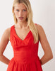 waisted v-neck mini sundress with seaming details in vibrant red