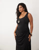TFNC Plus slinky scoop neck knot detail split maxi dress in black