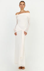 Waverly Maxi Dress - Long Sleeve Off Shoulder Dress in Cream