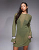beach knit boucle scoop back mini dress in khaki