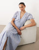 Nobody's Child Ezra linen blend v-neck puff sleeve button down midi dress in blue floral