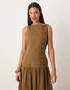 slash neck asymmetric vest maxi sundress with dropped waist in olive