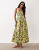 crinkle scoop neck maxi sundress with shirred waist in yellow daisy print