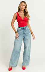 Doris Top - Cowl Neck Crop Top in Red