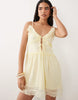 Vila tie front cami mini dress with frill trim in pastel yellow