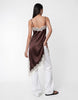 Noisy May satin asymmetric lace hem longline top in chocolate