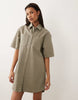 denim boxy shirt dress with pocket detail in khaki