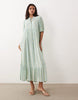 YAS Festival boho style puff sleeve maxi dress with button front detail in soft green floral stripes