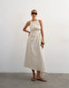 Topshop cotton poplin tucked side racer neck maxi dress in stone