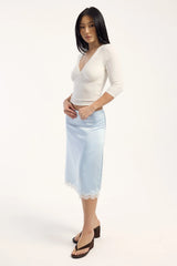 Perfect Stranger Matilda Satin Lace Midi Skirt Blue/White