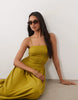 crinkle cami tie back midi dress with asymmetric waist in olive