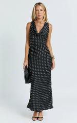 Blanca Midi Dress - Cowl Neck Bias Cut Dress in Black Polka Dot