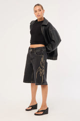 Worship At Peace 00s Big Baggy Denim Short Black Rinse